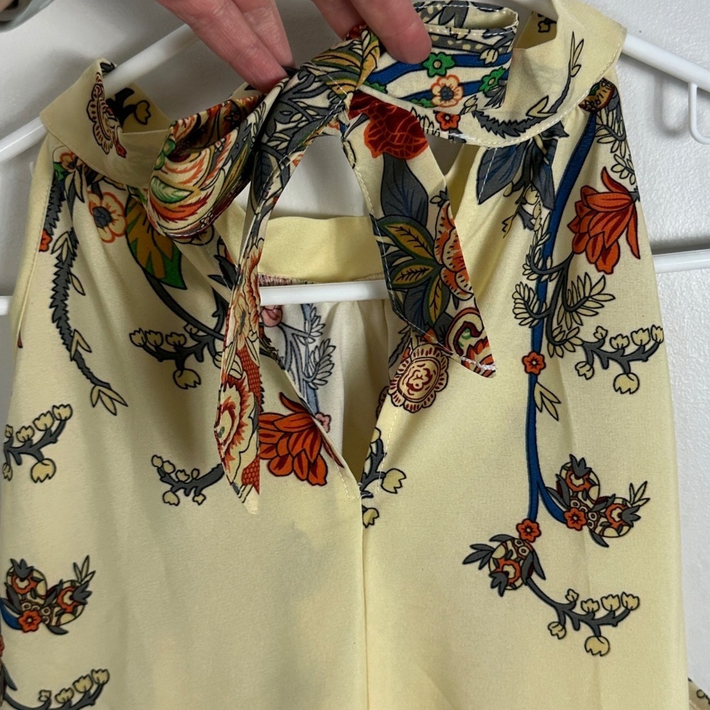 Seasty Women Shift Dress Sz XL Floral Apricot Halte Neck Botanical Print Boho - Picture 8 of 13